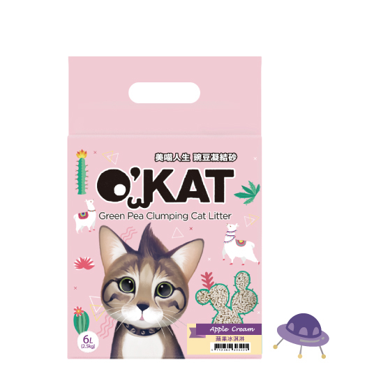 O'KAT。Green Pea Clumping Cat Litter - Apple Cream - 2MM Gramule
